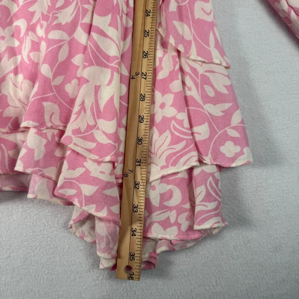 Free People Floral Tunic Dress Womens Size S Pink Rayon Boho Ruffle Tiered Mini